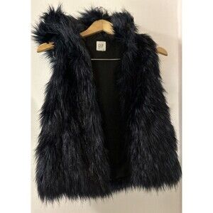 Gap kids faux fur vest blue With Hood Medium  Sleeveless Hook & Eye Closure